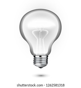 Transparent realistic glowing light bulb.