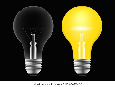 Transparent realistic light bulb isolated on black background