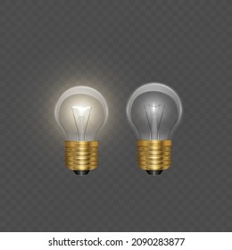 Transparent realistic light bulb isolated on transparent background, vector format