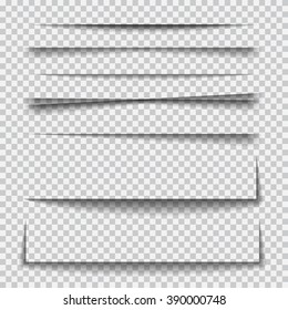 Transparent realistic paper shadow effect set. Web banner. Element for advertising and promotional message isolated on transparent background. Abstract vector illustration for your design and business