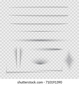 Transparent realistic paper shadow effect set. Web banner. Shade for advertising and promotional message isolated on transparent background.