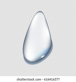 Transparent realistic pure reflection water drop with shadow on gray background. Vector illustration