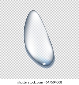 Transparent realistic pure reflection water drop with shadow on gray background. Vector illustration