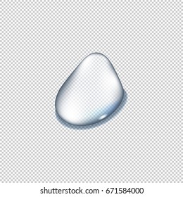 Transparent realistic pure reflection water drop with shadow on gray background. Vector illustration