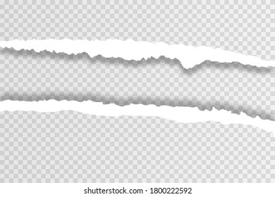 Transparent realistic ripped paper shadow. oblong torn hole in transparent sheet of paper with paper curl. 