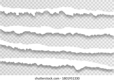Un juego de sombras de papel transparente y realista.  trozo de papel horizontal rota, blanco y realista