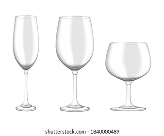 Transparent realistic set of wine glass vector illustration on white background