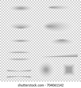 Transparent realistic shadow effect set. Collection grey shapes shadows with soft edges. Volume logo, presentation or site design element template.