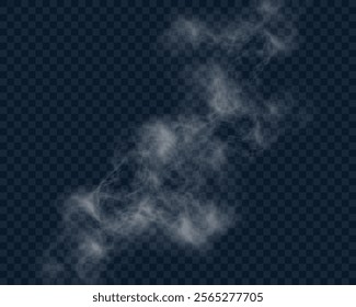 Transparent realistic smoke on a dark checkered background with soft, flowing, wispy trails.