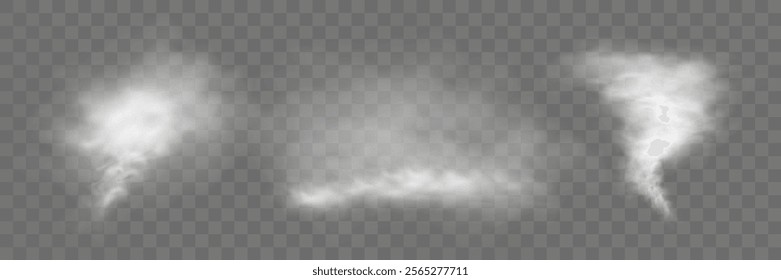 Transparent realistic smoke on a dark checkered background with soft, flowing, wispy trails.