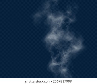 Transparent realistic smoke on a dark checkered background with soft, flowing, wispy trails.