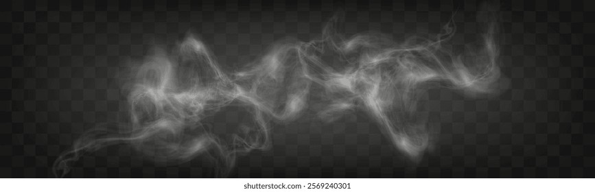 Transparent realistic smoke on a dark checkered background with soft, flowing, wispy trails.	