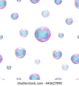 Transparent realistic soap bubbles. Isolated vector illustration. Seamless pattern.