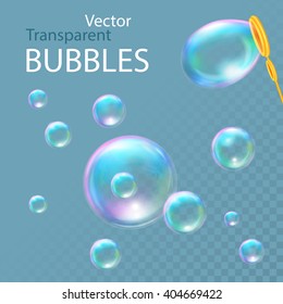 Transparent realistic soap bubbles. Vector illustration EPS10