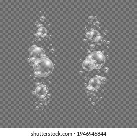 Transparent, realistic soap bubbles. Transparent water bubbles. Shampoo, foam. White transparent glass sphere glass or ball, shiny bubble glossy.
