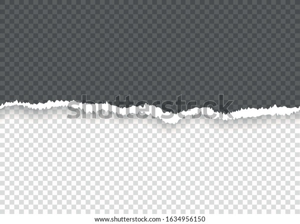 Transparent realistic torn paper.\
A piece of torn, white realistic horizontal paper strip with a soft\
shadow is on a square background. Vector illustration, EPS\
10.\
