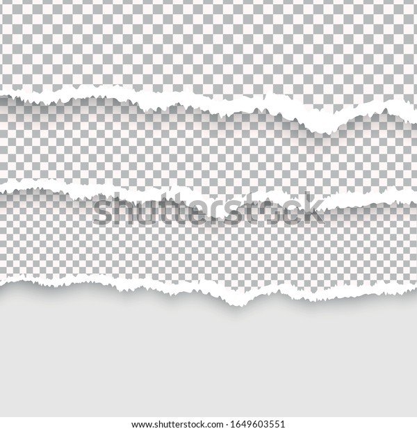 Transparent realistic torn paper.
A piece of torn, white realistic horizontal paper strip with a soft
shadow is on a square background. Vector illustration, EPS
10.
