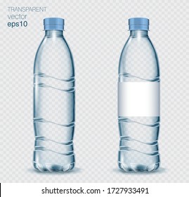 Transparent Realistic Vector Blue Plastic Bottle With Water On Light Background