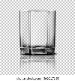 Transparent realistic Vector glass isolated on plaid background with reflection, for design and branding. 