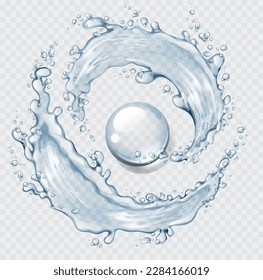 Transparent realistic vector  water round splash and drop on light background. Symbol of water.