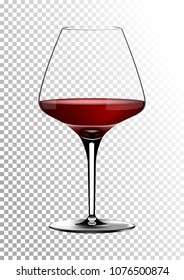 Transparent realistic vector wineglass full of red wine rich dark ruby burgundy color. Illustration in photorealistic style.