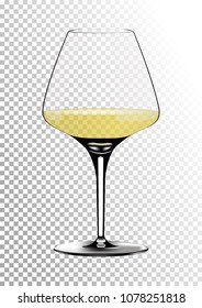 Transparent realistic vector wineglass full of white wine with bright saturated straw colored amber. Illustration in photorealistic style.