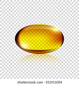 Transparent Realistic yellow gelatin capsule on simple background, vector illustration, vitamin