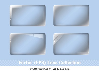 Transparent rectangle lens set, realistic glass sphere for buttons on transparent background, vector (EPS) illustration