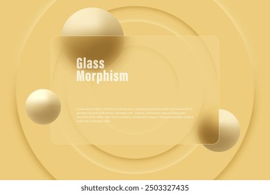 Transparent rectangle made of clear glass with blur and sphere effect.