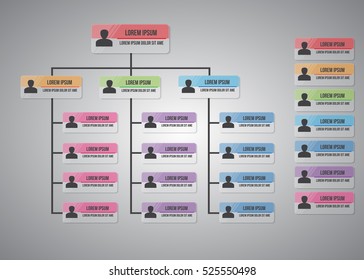 Transparent Rectangle Organization Chart Infographic, Multiple Color, Business Structure Concept, Business Flowchart Work Process, Vector Illustration.
