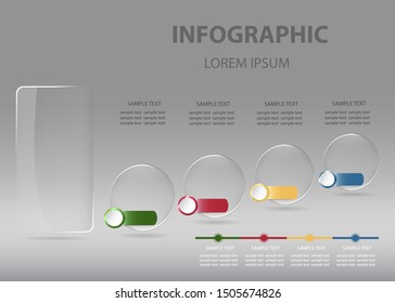 Transparent rectangle, timeline and four perspective glass balls with color metal labels enable numbering  ready for your use as presentation, template, report etc.