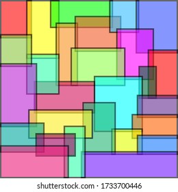 Transparent rectangles, the play of color. Background for your project. Tulle for the window. Drawing for fabric. Drawing for wrapping paper, abstraction, a lot of color, vector for website.