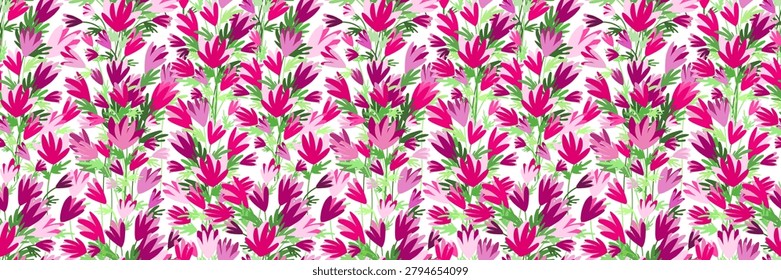 Transparent rectangular background with flowers seamless pattern. Lush garden flowers in shades of purple and pink. An endless field of lilac asters. Use for printing on fabric, wallpaper, wrapping paper, and more.