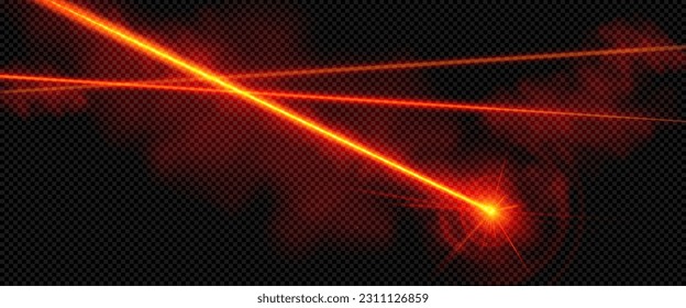 Transparent red laser light beam vector effect. Abstract neon line ray with sparkle isolated pointer illustration. Safety scanner glow png design. Party electricity flare led lazer target shine