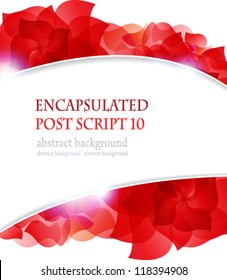 Transparent red petals on a white background. Abstract frame with place for text