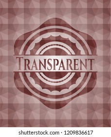 Transparent red seamless emblem or badge with abstract geometric polygonal pattern background.
