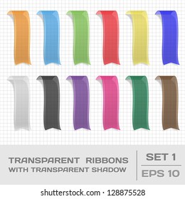 Transparent Ribbons Set 1. Tags, Bookmarks. Vector