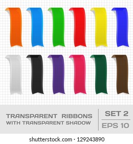 Transparent Ribbons Set 2. Tags, Bookmarks. Vector