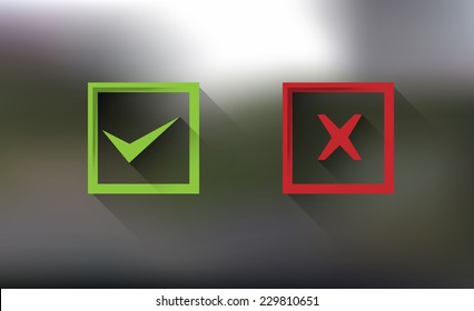 transparent right, wrong square sign symbol set