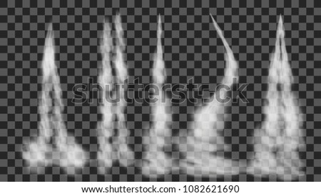 Transparent Rocket Or Airplane Condensation Trails Set. EPS10 Vector