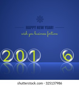 Transparent rolling glass balls on blue background. Vector card. Easy editable background color