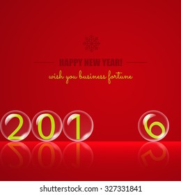 Transparent rolling glass balls on red background. Vector card. Easy editable background color