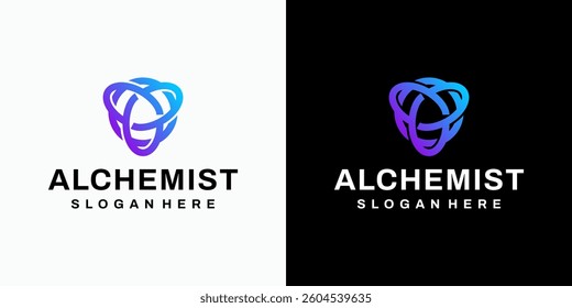 Transparent rotating shield vector logo design of science symbol with modern, simple, clean and abstract style. Icon for business and personal branding.