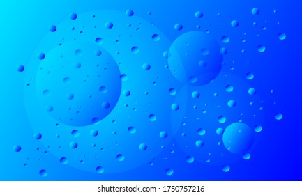 gotas redondas transparentes de agua Papel de fondo natural grande y pequeño en un fondo azul para el diseño