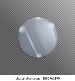 Transparent round glass, shiny glass in the form of a circle. Vector illustration.