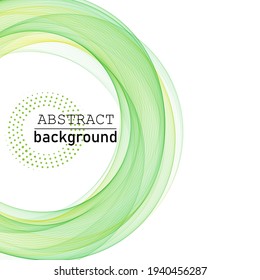 Transparent round green wave lines, frame design on white background