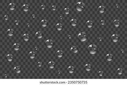 Transparent round water drops on a smooth surface.Rain drops
