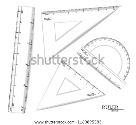 Transparent Rulers set Vector realistic. Drawing set isolated on white. Metric measures imperials