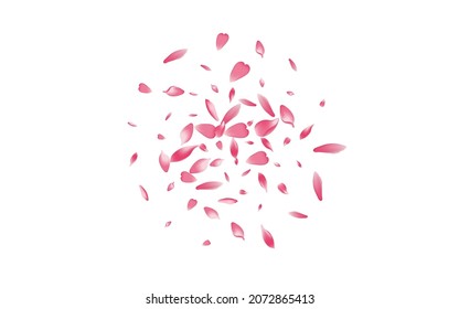 Transparent Sakura Petal Vector White Background. Purple Free Flower Petal Frame. Peach Petal Summer Card. Falling Cherry Petal Template.