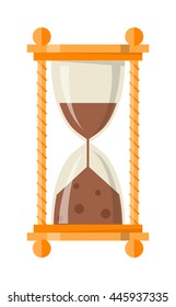 Transparent sandglass icon, time hourglass, sand clock flat design history second old object